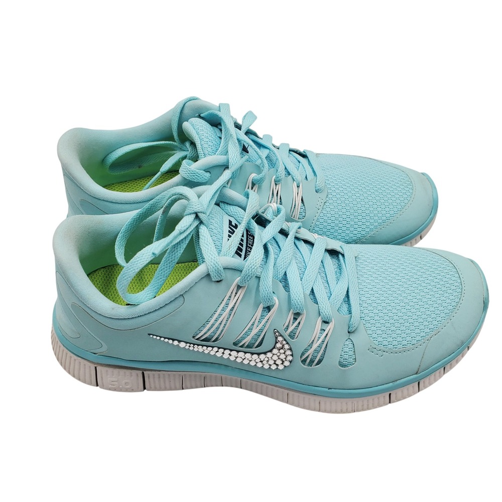Nike Free 5.0 Womens Running Shoes Blue Rhinestone Swoosh 580591-431 Size 8.5